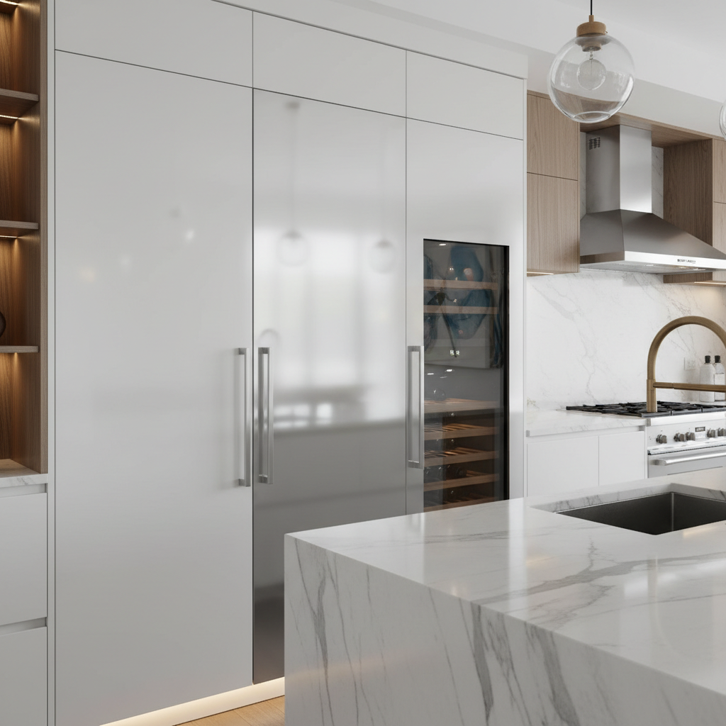 High-end kitchen refrigerator and wine cooler